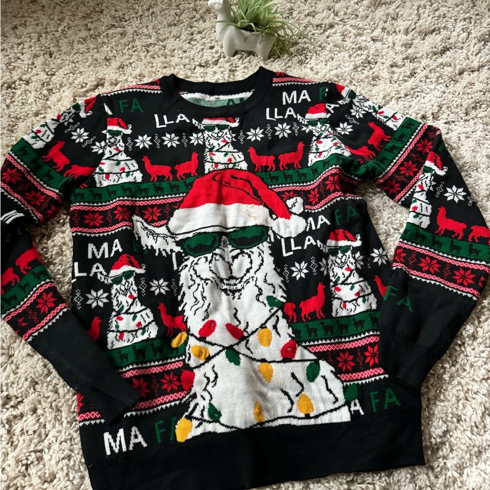 Super cute winter Christmas ugly Xmas sweater llama light up switch flas…